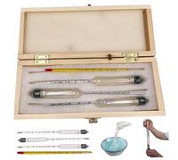 Hydromètre Kit de test du compteur d'alcool, 3pcs 0-100 Testeur d'alcool à l'épreuve, compteur d'alcool gradué précis avec thermomètre et boîte en bois pour vin, bière, cidre, épreuves, distillation
