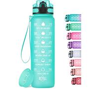 HydroPal Bouteille d'eau de sport de 1 L, bouteille de motivation fine en plastique avec filtre, bouteille d'eau étanche avec marquages de temps pour salle de sport, course à pied, voyage, école,