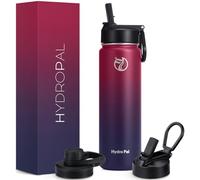 HydroPal Gourde Isotherme - Double couvercle (Paille & Bec), Garde le froid 24h / Le chaud 12h, Sans BPA Anti-fuite Pour Boissons Gazeuses (rouge/noir, 750ml)