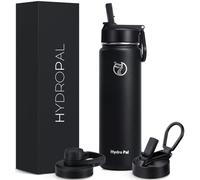 HydroPal Gourde Isotherme - Double couvercle (Paille & Bec), Garde le froid 24h / Le chaud 12h, Sans BPA Anti-fuite Pour Boissons Gazeuses (noire, 750ml)