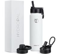 HydroPal Gourde Isotherme - Double couvercle (Paille & Bec), Garde le froid 24h / Le chaud 12h, Sans BPA Anti-fuite Pour Boissons Gazeuses (blanche, 750ml)