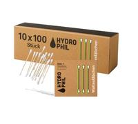 HYDROPHIL Lot de 1000 cotons-tiges en bambou et coton bio - Sans plastique, biodégradables, durables et végétaliens - Cotons-tiges en bambou pour oreilles, maquillage et hygiène