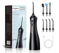 Hydropulse Pro - Portable Water Flosser with 4 Modes & 4 /7Tips, 1,800 Water Bursts/Min,360° Rotating Nozzle, Ipx7 Waterproof for Teeth Cleaning, Braces, and Implants (7 Nozzles,Black)