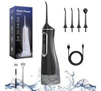 Hydropulse Pro - Portable Water Flosser with 4 Modes & 4 Tips, Adjustable Modes Normal, Soft, Pulse and DIY, Cordless Portable, 1,800 Water Bursts/Min, 320ml Larger Tank for Home & Travel Use (Black)