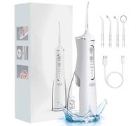 Hydropulse Pro Portable Water Flosser with 4 Modes & 8 Tips, 1,800 Water Bursts/Min, 360° Rotating Nozzle, Adjustable Modes Normal, Soft, USB-C Rechargeable - Deep Clean for Travel & Home (White)