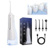 Hydropulse Pro - Portable Water Flosser with 4 Modes & 8 Tips, 320ml Cordless Oral Irrigator, Ipx7 Waterproof Rechargeable Dental Flosser Picks, 360° Rotating Nozzle for Teeth Cleaning(blanc)