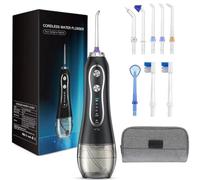 Hydropulseur avec 5 modes 300ml noir ipx7 étanche avec 8têtes remplaçables professionnel portable jet dentaire irriga