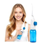 Hydropulseur buccal manuel 2 en 1 haute pression pour nettoyer les dents sans piles Nettoyage en profondeur de plaque Soin des gencives Brackets Idéal pour les voyages adultes et enfants Utilisation