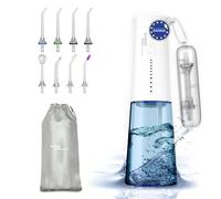Hydropulseur buccal portable Aquapik® One avec 8 embouts + 4 modes + 6 niveaux de pression, étanche IPX7, élimine la plaque dentaire, gencives, implants et les appareils orthodontiques, 250 ml,USB-C