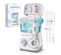 Hydropulseur dentaire Aquapik Water flosser IPX8 avec 10niveaux de pression, 8 embouts, réservoir 600 ml, idéal orthodontie, implants et gencives sensibles Blanc
