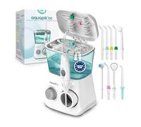 Hydropulseur dentaire Aquapik Water flosser IPX8 avec 10niveaux de pression, 9 embouts, réservoir 600 ml, idéal orthodontie, implants et gencives sensibles Blanc
