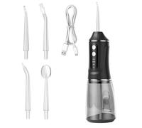 Hydropulseur dentaire électrique sans fil - Vainqueur du test 2025 - Avec réservoir d'eau de 380 ml - 3 modes de jet d'eau - Nettoyeur interdentaire - Portable - Pour les voyages et la maison - Noir