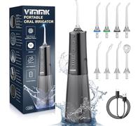 Hydropulseur dentaire électrique sans fil Vimmk - 5 modes et 8 buses USB-C - Rechargeable - IPX7 - Étanche - Réservoir d'eau de 300 ml - Nettoyeur de bouche (noir)
