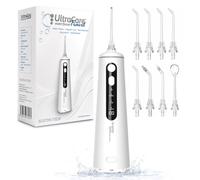 Hydropulseur dentaire portable ULTRA CARE - Irrigateur dentaire professionnel sans fil, 8 embouts, 4 modes, IPX7 - Élimine la plaque, idéal pour les bagues et pour une haleine toujours fraîche.