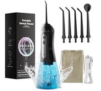 Hydropulseur dentaire pour adultes, cure-dents pour le nettoyage des dents et la soie dentaire, fil dentaire portable pour voyage, sac de voyage et 4 embouts, étanche IPX7 - Noir