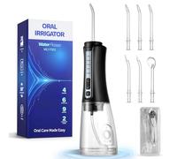 Hydropulseur dentaire sans fil 300 ml - Irrigateur buccal portable avec 4 modes et 6 embouts de jet IPX7 - Noir