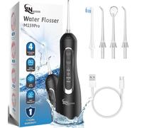 Hydropulseur dentaire sans fil - 300 ml - Rechargeable - Pour les dents - IPX7 - Étanche - 4 modes - Irrigateur buccal portable avec 4 embouts de jet - Utilisation en voyage à domicile