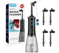 Hydropulseur dentaire sans fil avec 4 jets en forme de U - Facile à transporter, réservoir plus grand de 350 ml, 4 modes et 4 vitesses, buse à 360°, batterie puissante, nettoie les dents intérieures
