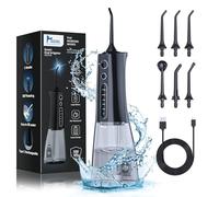 Hydropulseur dentaire sans fil MOCEL 5 modes d'irrigation buccale 300 ml portable et câble USB C rechargeable IPX7 étanche pour la maison et les voyages (Noir)