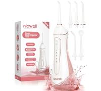 Hydropulseur dentaire sans fil pour les dents - Nicwell 4 modes d'irrigateur bucco-dentaire, portable et rechargeable, étanche IPX7, batterie puissante, nettoyeur de dents pour la maison et les