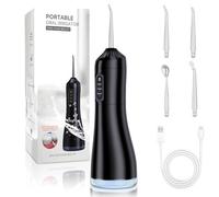Hydropulseur électrique sans fil pour dents et appareils dentaires, 330 ml, nettoyeur de dents étanche IPX7, brosse dentaire pour enlever la plaque dentaire et blanchir les dents pour la maison (noir