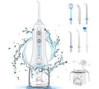Hydropulseur Jet Dentaire Électrique, 300ml Irrigateur Oral Portable Sans Fil, Charge USB, 6 Buses, 5 Modes d’Impulsion, Boule de Gravité Incluse, IPX7 Étanche, Sac de Voyage Offert