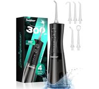 Hydropulseur portable pour cure-dents - 4 modes et 5 pointes, design sans fil de 300 ml pour la maison, les voyages, étanche IPX7, rechargeable pour un nettoyage ultime, idéal pour les gencives