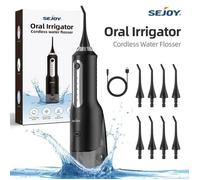 Hydropulseur SEJOY Professionnel rechargeable 270ml IPX7 5 modes 8 embouts noir Noir#noir
