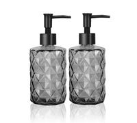 HYEIOL Lot de 2 distributeurs de Savon en Verre Noir avec tête de Pompe en Plastique - 330 ML - Distributeur de Savon Rechargeable - Shampoing Liquide, Gel Douche, Lotion, Distributeur de Savon pour