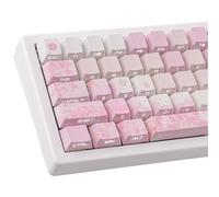 Hyekic PBT Keycaps 131 touches personnalisées en forme de fleur de cerisier rose avec lettre imprimée sur le côté, disposition ISO et ANSI pour commutateurs Cherry MX, claviers mécaniques (profil cer