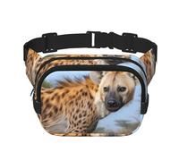 Hyenas in the grasslands Square Sac banane double couche avec bandoulière réglable Idéal pour les sports de plein air, noir, One Size