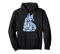 Hyène Florale avec Fleurs Delft Art Chinoiserie Toile Bleue Sweat à Capuche
