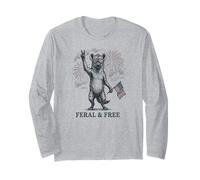 Hyène Sauvage et Libre Hyène Patriotique Amusante du 4 Juillet Manche Longue