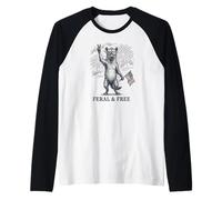 Hyène Sauvage et Libre Hyène Patriotique Amusante du 4 Juillet Manche Raglan