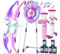 HYES 2 Pack Arc et Flèche pour Enfants, LED Lumière Unicorne Tir à l'arc avec Flèches à Ventouse, Cible de Lueur Debout, Cibles de Score, Cadeaux de Jouets Extérieur Intérieurs pour Garçons Filles