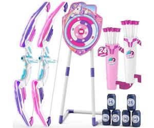 HYES 2 Pack Arc et Flèche pour Enfants, LED Lumières Tir à l'arc
