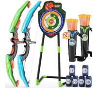 HYES 2 Pack Flèche et Arc pour Enfants, LED Lumière Dinosaure Tir à l'arc avec Flèches à Ventouse, Cible de Lueur Debout, Cibles de Score, Jouet d'Intérieur et d'Extérieur Cadeaux pour Garçons Filles