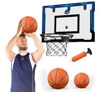 HYES 24" x 16" Panier de Basket Interieur pour Adultes et Enfants, Panier de Basket Chambre Kit avec 2 Ballons, Pompes, Jouet de Sport pour l'intérieur et l'extérieur, Bureau, Bleu