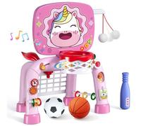 HYES 3 en 1 Enfants Panier de Basket avec Football Baseball, Basketball Stands avec Football Gate, Mini Panier Basket Activités d'apprentissage Jouets Cadeau pour Bébé Garçon Fille Intérieur Extérieur