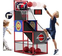 HYES 3 en 1 Jeux de Basketball Arcade pour Enfants avec 2 Fléchettes/Tableau de Bord électronique/Iumière LED tir Unique Panier de Basketball pour Enfants l'intérieur et l'extérieur
