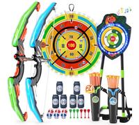 HYES Arc et Flèche avec 29" Lumineux Dart Board, Dinosaure Tir à l'arc | avec Flèches à Ventouse, Debout Feuille Cible, Score Cibles, Jouet d'Intérieur et d'Extérieur Cadeaux pour Garçons Filles