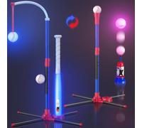 HYES Baseball Set 3 en 1 pour Enfants LED Balle de Baseball | Support de balle, suspendu, lanceur de balle et 4 balles molles - Hauteur réglable, cadeaux de sport intérieur