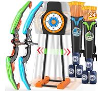 HYES Flèche et Arc Jouet pour Enfants, Kit de Tir à l'arc avec Lumières LED, Flèches à Ventouse, Cible Mobile, Support de Flèche, Jouet d'Intérieur et d'Extérieur