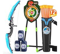 HYES Flèche et Arc Jouet pour Enfants, Kit de Tir à l'arc, Bleu | avec Lumières LED, Flèches à Ventouse, Cible Debout, Support de Flèche et Cibles de Score, Jouet d'Intérieur et d'Extérieur