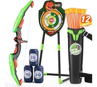 HYES Flèche et Arc Jouet pour Enfants, Kit de Tir à l'arc, Vert | avec Lumières LED, Flèches à Ventouse, Cible Debout, Support de Flèche et Cibles de Score, Jouet d'Intérieur et d'Extérieur