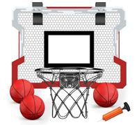 HYES Mini Panier de Basket pour Enfants Intérieur, Panier Basketball pour Porte Mural avec 3 Ballons, Filet, Backboard et Pompe à Air, Mini Hoop pour Adultes Cadeaux Garçons Filles, Rouge sans Scorer