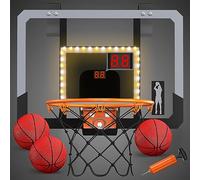 HYES Mini Panier de Basket pour Enfants Intérieur, Panier Basketball pour Porte Mural avec 3 Ballons, Filet, Scoreboard, Backboard et Pompe à Air, Mini Hoop pour Adultes Cadeaux Garçons Filles, Noir