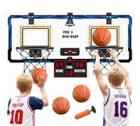 HYES Panier de basket à 2 joueurs pour enfants avec lumière LED - Avec pompe à 4 ballons - Pour l'intérieur et l'extérieur - Bleu