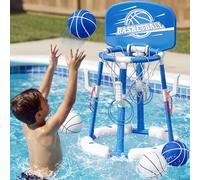 HYES Panier de Basket Flottant pour Piscine, Pool Basketball Hoop, Jouets de Piscine avec 4 Boules 8 Anneaux, Jeu de Basket d'eau en Plein air Intérieur pour Garçons Filles Enfants Adulte, Bleu