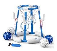 HYES Panier de Basket Flottant pour Piscine, Pool Basketball Hoop, Jouets de Piscine avec 4 Boules 8 Anneaux, Jeu de Basket d'eau en Plein air Intérieur pour Garçons Filles Enfants Adulte, Bleu